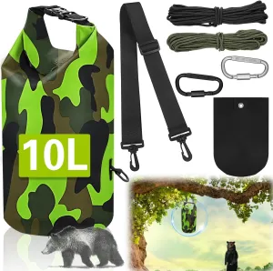 Ultralight Bear Food Bag Hanging System,10L Waterproof Camping Bear Proof Food Storage Bags Bear Canister Gear Kit for Backpacking Safety Survival Bear Protection Bag with Pulley System-Green