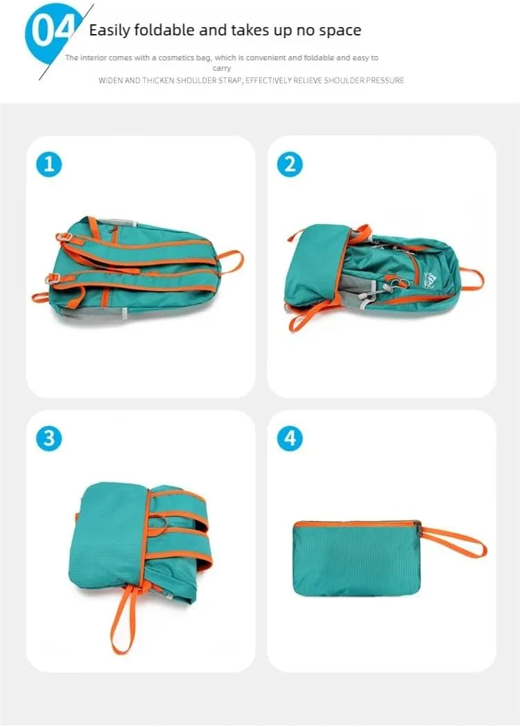 Ultralight foldable hiking backpack, waterproof travel backpack, multi-pocket design for outdoor camping hiking (Baby blue)