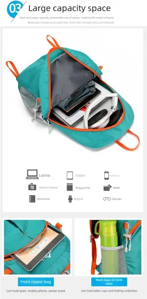 Ultralight foldable hiking backpack, waterproof travel backpack, multi-pocket design for outdoor camping hiking (Baby blue)
