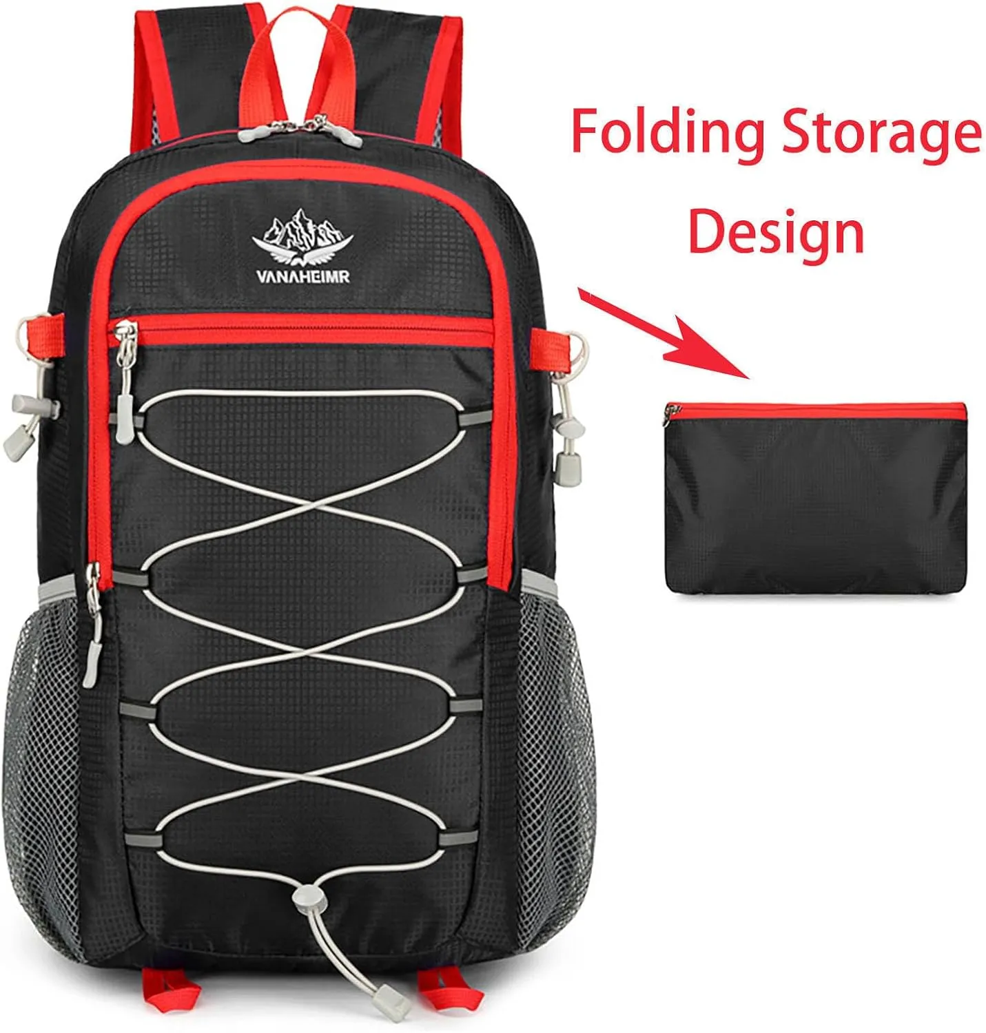 Ultralight Packable Travel Backpack for Camping & Hiking, 17-Inch Foldable Daypack with Large Capacity (Black)
