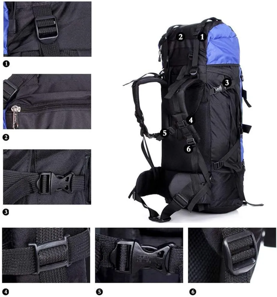 UNISTRENGH 80L Internal Frame Backpack Hiking Camping Backpacking Water Resistant Pack Trekking Bag with RainCover (Navy)