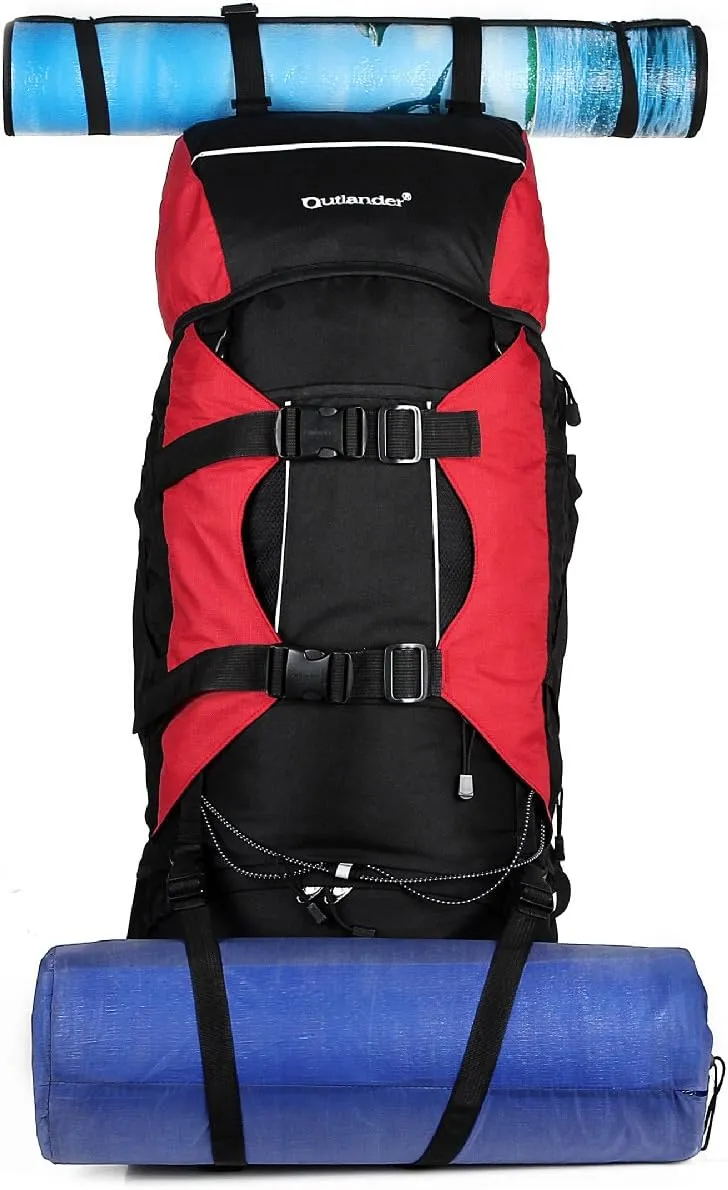 UNISTRENGH 80L Internal Frame Backpack Hiking Camping Backpacking Water Resistant Pack Trekking Bag with RainCover (Red)