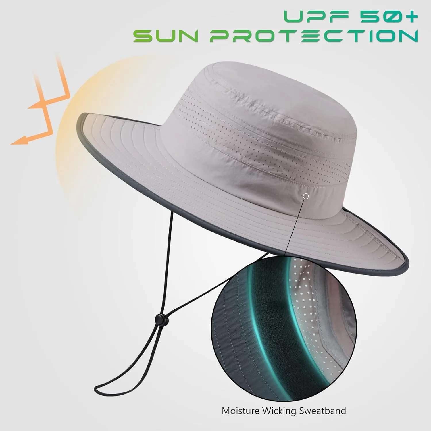 UPF 50  Foldable Brim Water-Resistant Sun Bucket Hat with Laser Perforated Mesh Adjustable for Men Women Outdoor