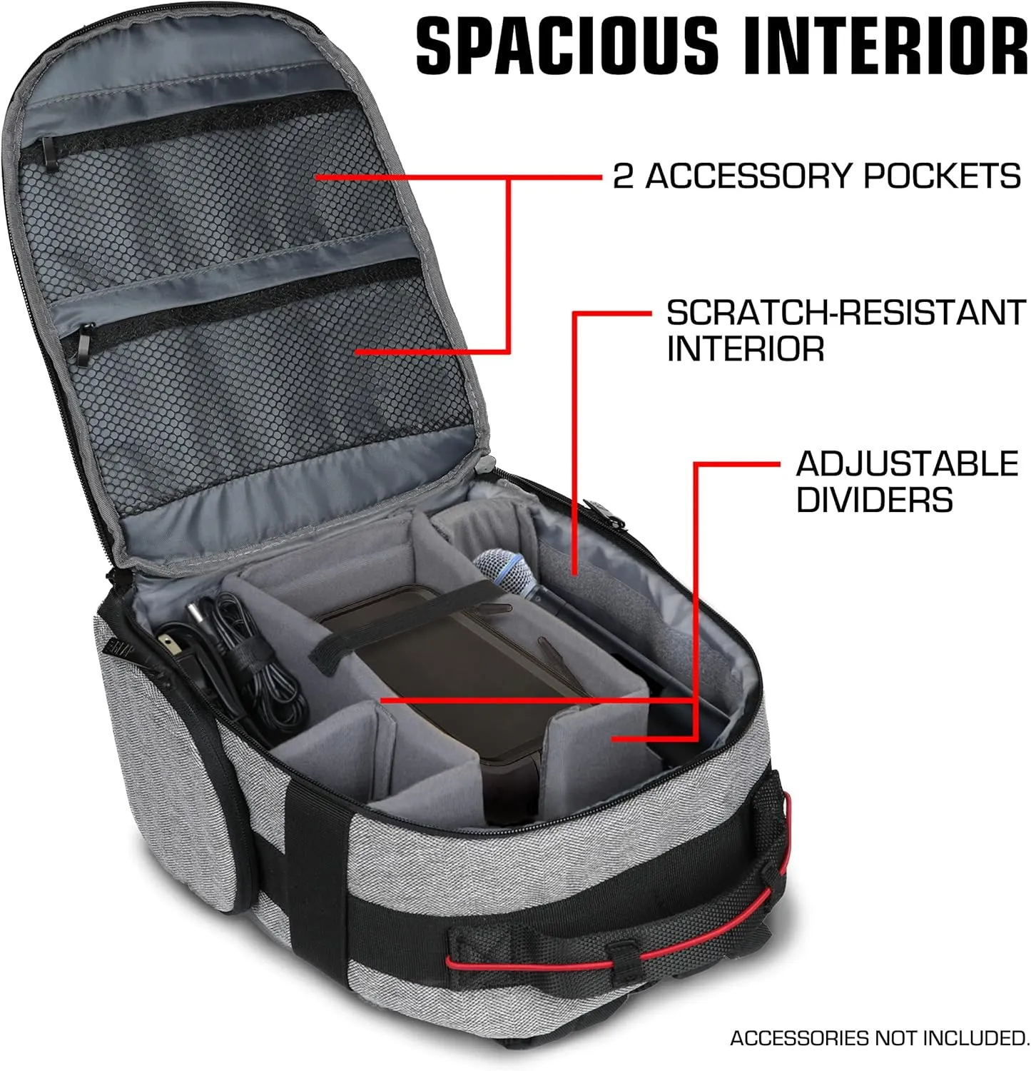 USA Gear Audio Equipment Backpack - Wireless Mic Case Compatible with Shure, Sennheiser, Audio-Technica, Rode VideoMic & more - Wireless Microphone Bag Backpack for Recording Microphones (Grey)