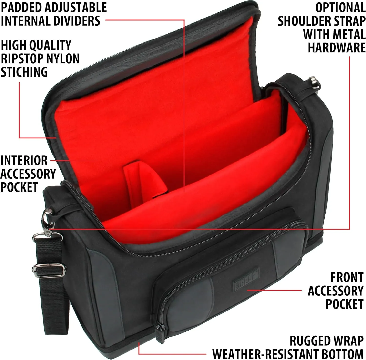 USA GEAR Travel Carrying Case Compatible with Bartending Kits - Bartending Bag Shoulder Strap for Bartender Kits with Water Resistant Exterior, Customizable Interior for Bar Tools (Bag Only) - Red