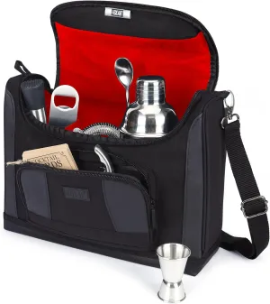 USA GEAR Travel Carrying Case Compatible with Bartending Kits - Bartending Bag Shoulder Strap for Bartender Kits with Water Resistant Exterior, Customizable Interior for Bar Tools (Bag Only) - Red