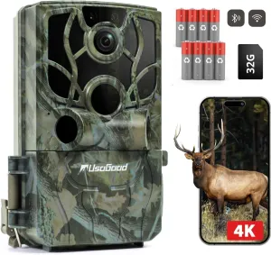 usogood Trail Camera 4K 48MP Game Camera with 8 Batteries 32GB Card,WiFi Bluetooth Connection,Trail Cameras with Night Vison Motion Activated Waterproof for Deer/Hunting/Wildlife Monitoring