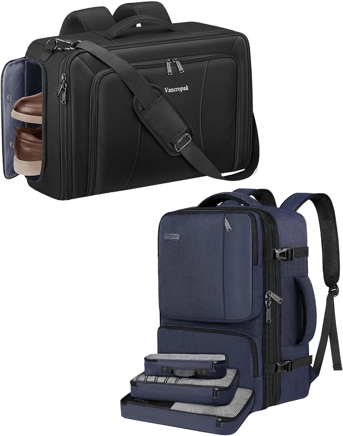 Vancropak Airline Approved 45L Travel Backpack with 3 Packing Cubes, Convertible Carry on Garment Bag with Backpack Straps