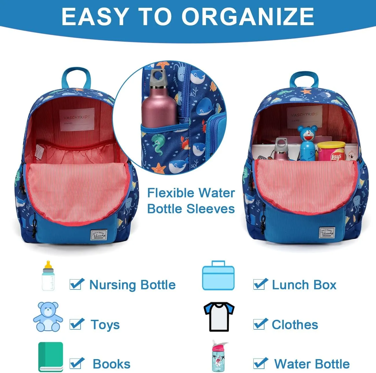VASCHY Kids backpacks, Cute Lightweight Water Resistant Preschool Backpack for Boys and Girls Chest Strap