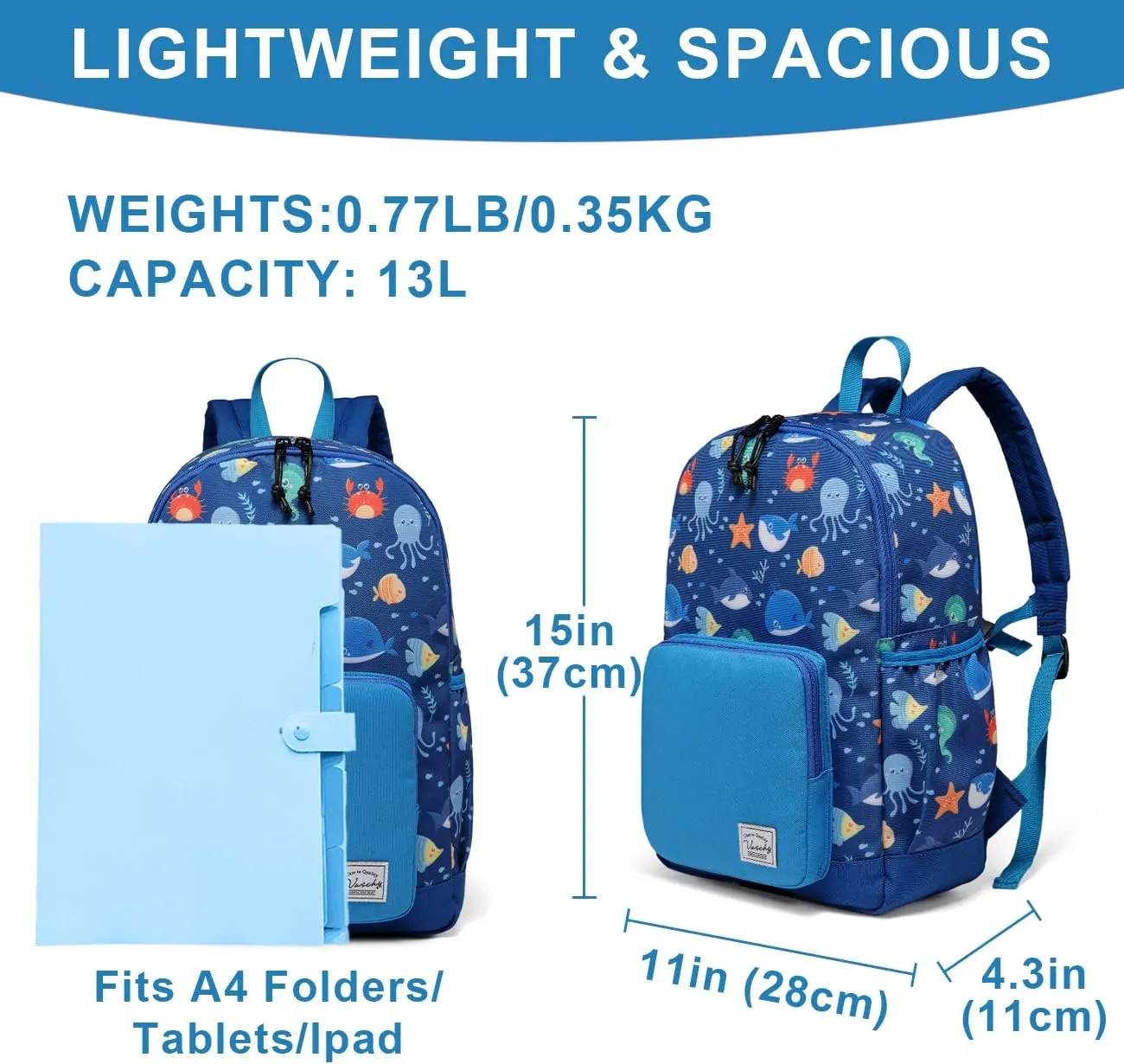 VASCHY Kids backpacks, Cute Lightweight Water Resistant Preschool Backpack for Boys and Girls Chest Strap