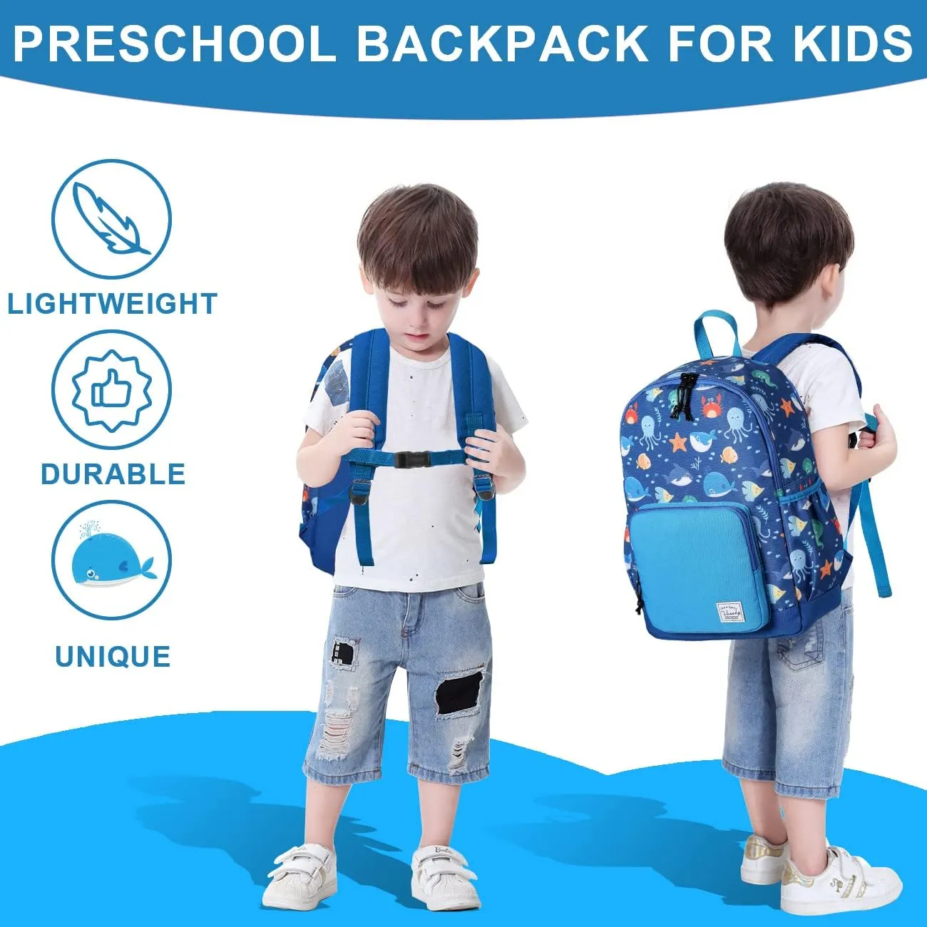 VASCHY Kids backpacks, Cute Lightweight Water Resistant Preschool Backpack for Boys and Girls Chest Strap
