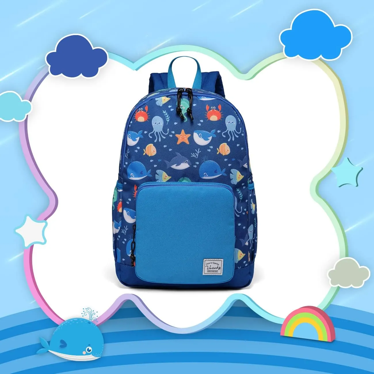 VASCHY Kids backpacks, Cute Lightweight Water Resistant Preschool Backpack for Boys and Girls Chest Strap