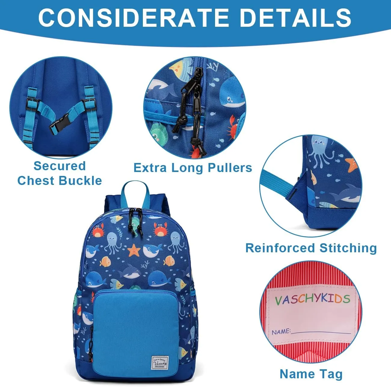VASCHY Kids backpacks, Cute Lightweight Water Resistant Preschool Backpack for Boys and Girls Chest Strap
