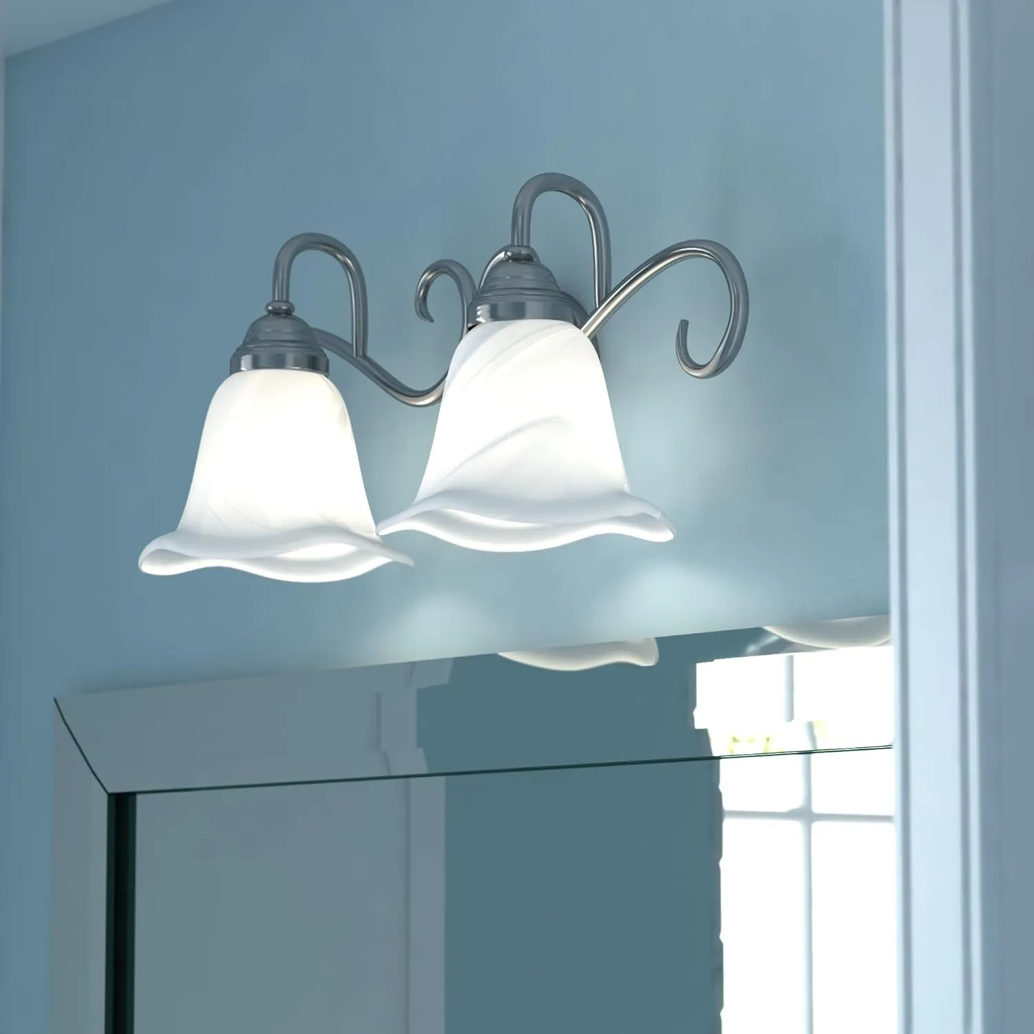 VAXCEL Bella 2 Light Bathroom Vanity Fixture, Brushed Nickel Finish, Transitional Over Mirror Lighting, Easy Installation