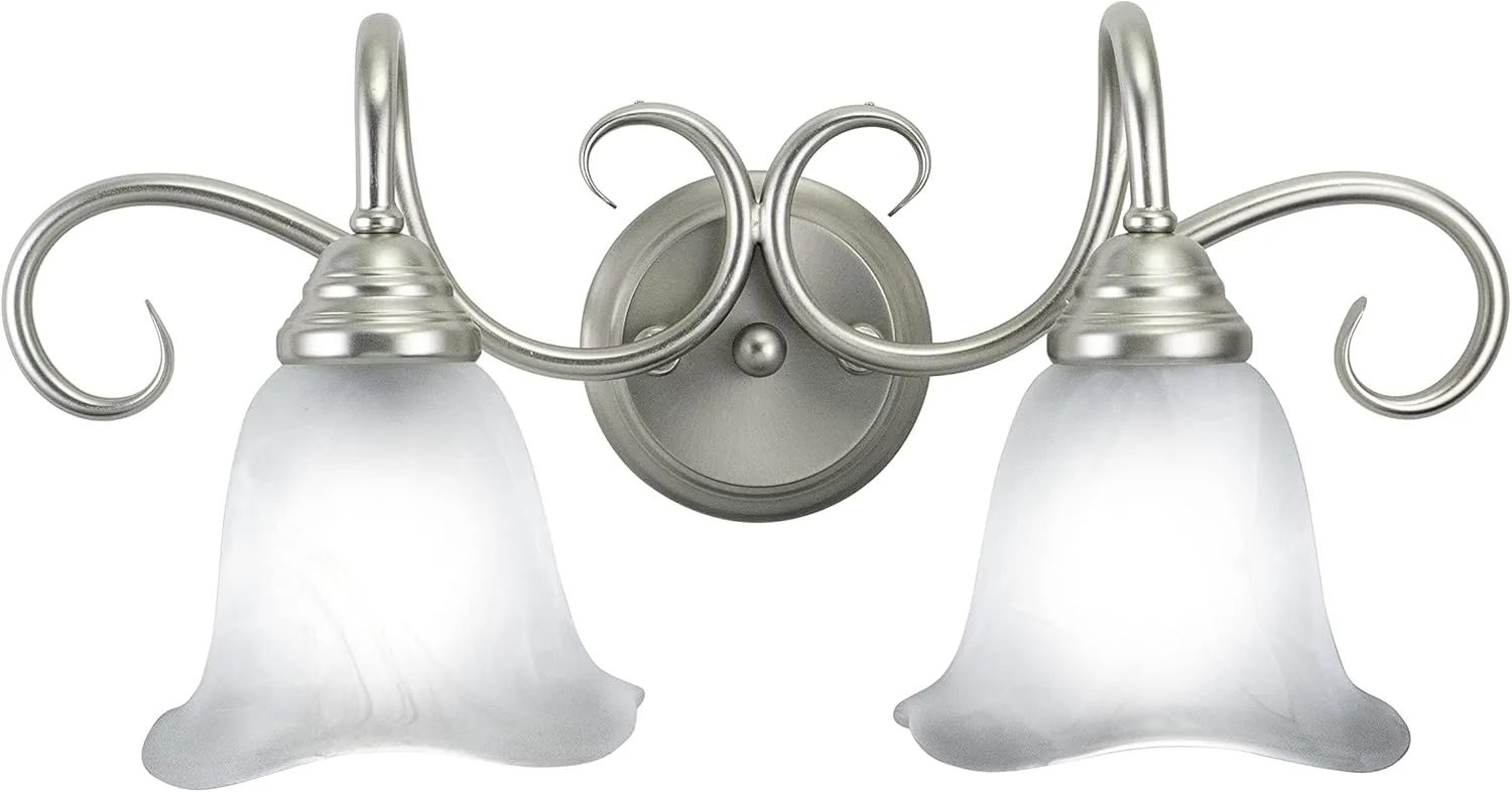 VAXCEL Bella 2 Light Bathroom Vanity Fixture, Brushed Nickel Finish, Transitional Over Mirror Lighting, Easy Installation