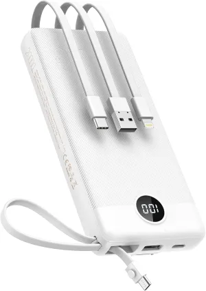 VEEKTOMX Power Bank with Built in Cables 20000mAh, Portable Charger for iPhone, USB C LED Display External Battery iPhone Charger Compatible with iPhone, iPad, Samsung and Android Devices for Travel