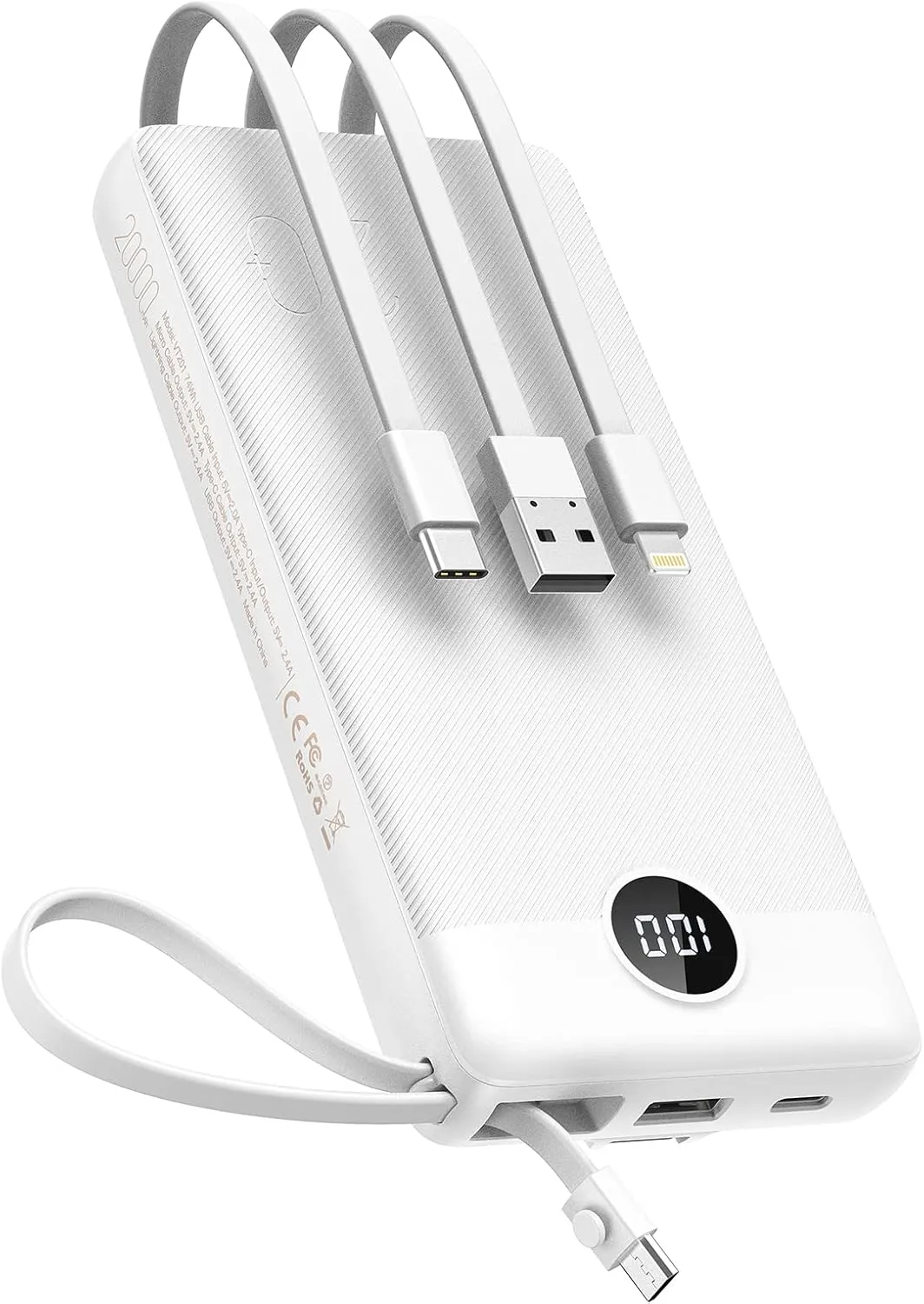 VEEKTOMX Power Bank with Built in Cables 20000mAh, Portable Charger for iPhone, USB C LED Display External Battery iPhone Charger Compatible with iPhone, iPad, Samsung and Android Devices for Travel