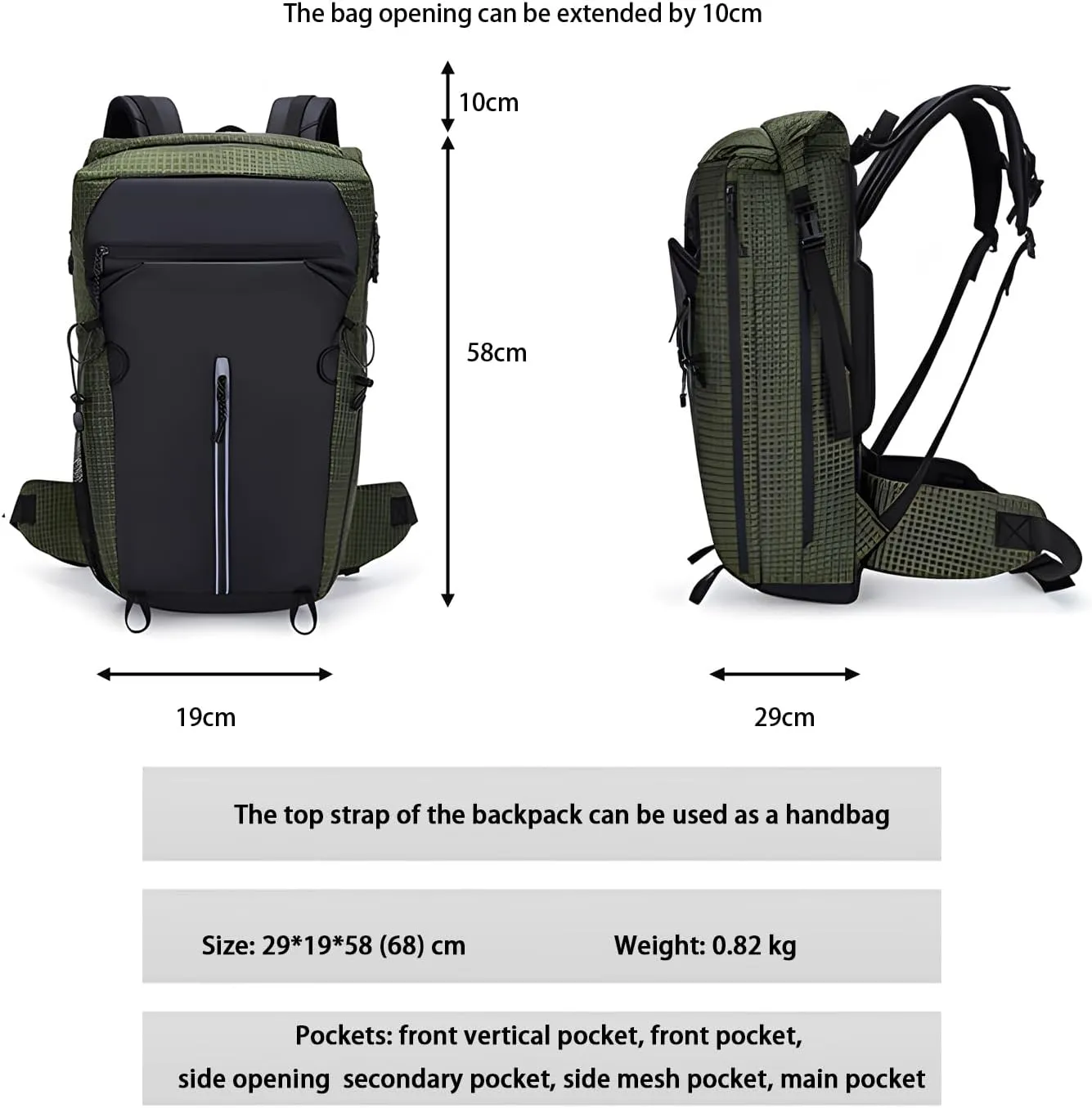 Vellyhiker 40L Hiking Backpack for Outdoor Camping Reflective Cycling Daypack Ultralight Outdoor Camping Travel Daypack (Army Green)