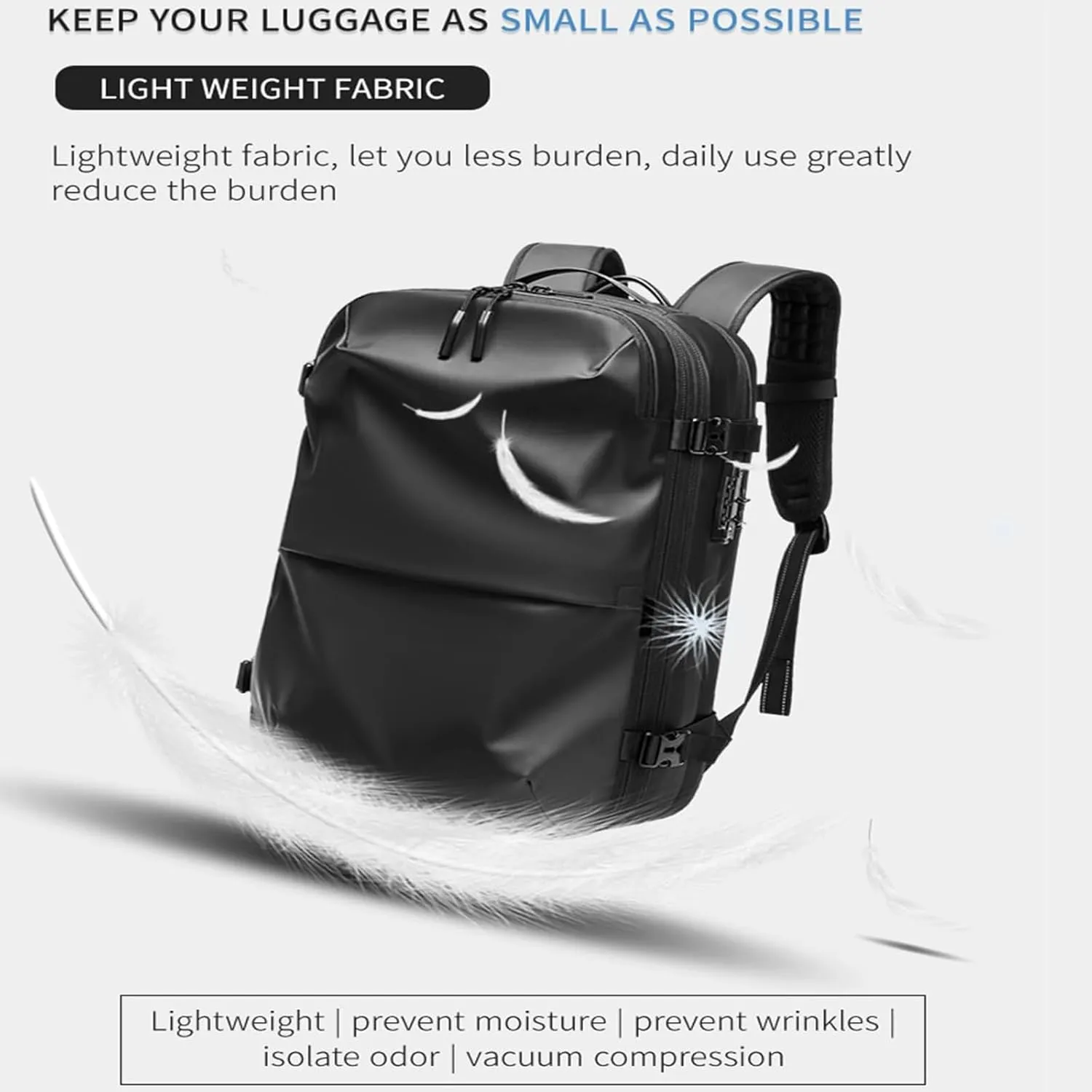 Velouette Mochila De Viaje, Veloussette Prestige Space Bag Vacuum Backpack Travel Anti Theft Lock Expandable Large Capacity (Green, Large)