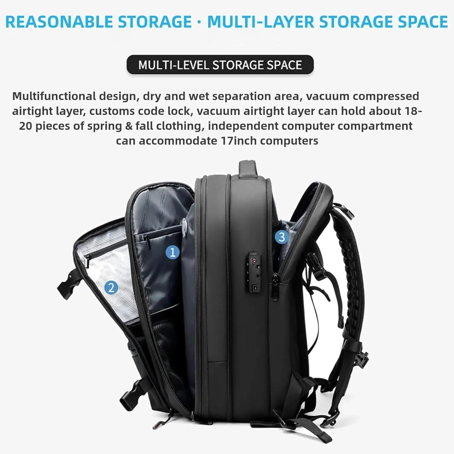 Velouette Mochila De Viaje, Veloussette Prestige Space Bag Vacuum Backpack Travel Anti Theft Lock Expandable Large Capacity (Green, Large)