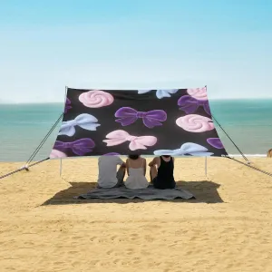 Velvet Bows Pattern Beach Canopy Tent Anti-UV & Wind Resistant, Camping Sun Shelter Easy Setup Portable,Outdoor Shade Tents with Sandbags,Sand Shovels,Ground Pegs & Stability Poles