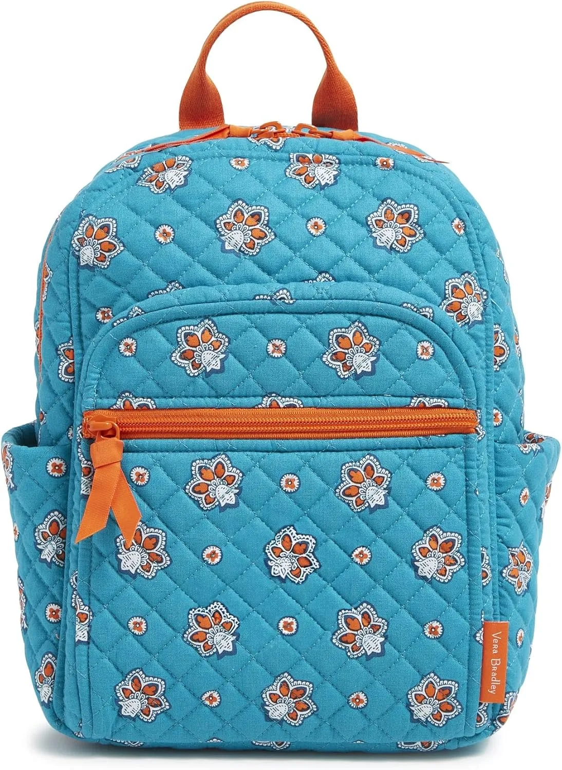 Vera Bradley Premium Cotton Small Backpack, Aqua and Orange Bandana Paisley