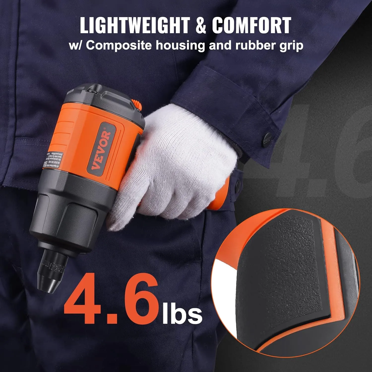 VEVOR 1/2-Inch Air Impact Wrench - High Torque 1400 ft-lbs - Lightweight 4.6 lb - Includes 11-Piece CR-V Steel Impact Socket Set & Carrying Case
