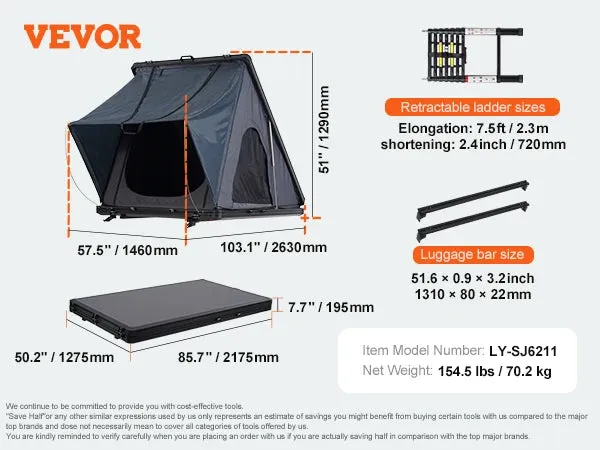 VEVOR Hard Shell Rooftop Tent with Ladder and Mattress for SUV Jeep Truck Van