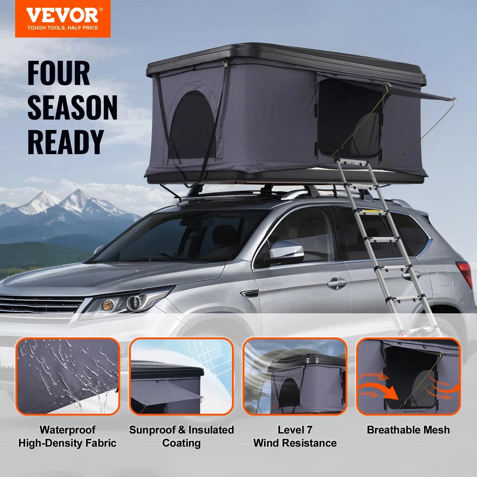 VEVOR Hard Shell Rooftop Tent with Ladder and Mattress for SUV Jeep Truck Van