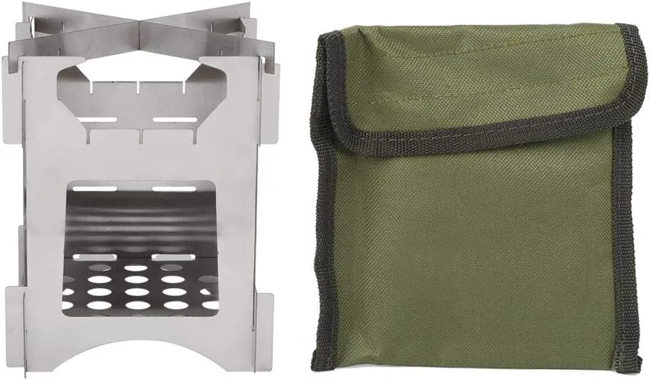 VGEBY Portable Camping Stove Backpacking Stove Folding Wood Burning Stainless Steel Stove Mini Cooker Outdoor Hiking Picnic BBQ Sportinggoods Outdoor Utensils