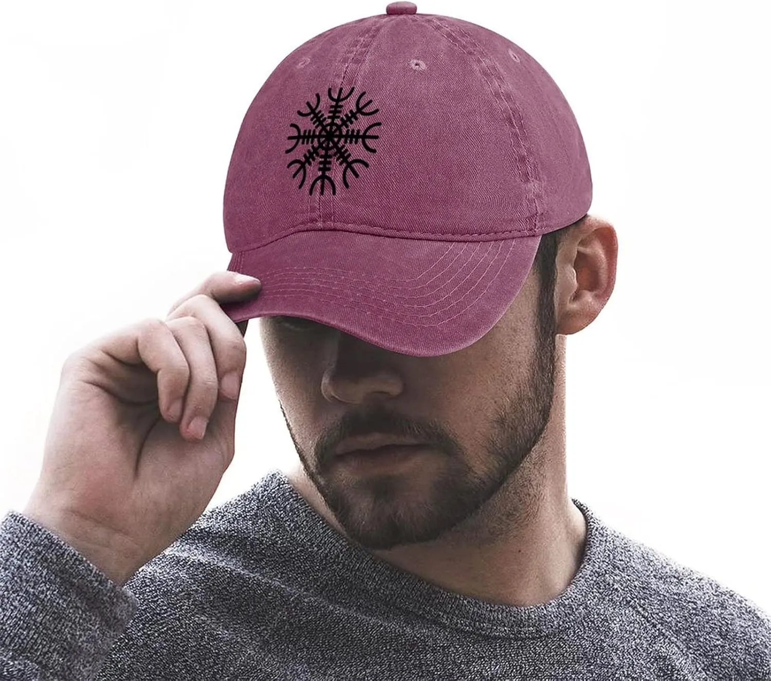 Viking Symbol Baseball Cap, Norse Vegvisir Iceland Runes Compass Sun Hat, Adjustable Cotton Trucker Hat Golf Hat,Pink