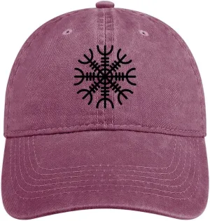 Viking Symbol Baseball Cap, Norse Vegvisir Iceland Runes Compass Sun Hat, Adjustable Cotton Trucker Hat Golf Hat,Pink