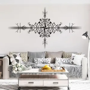 Viking Vegvisir Metal Wall Art, Viking Metal Wall Decor, Viking Symbol Metal Wall Hanging, Nautical Compass Metal Wall Art, Metal Compass Wall Decor, Icelandic Art, Old Norse Sign, Home Decor (33"x59"|85x150cm, Black)
