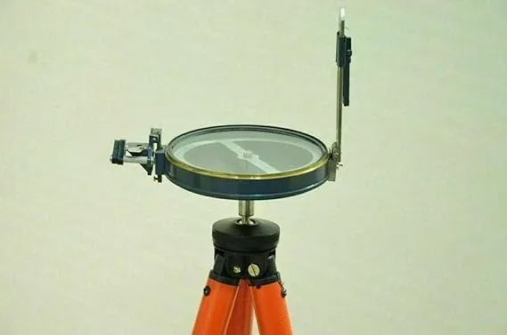 Vintage Brass & Aluminum Prismatic Compass for Surveying, 4 inches, with Folding Tripod Stand, Black