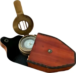 Vintage Brass Compass with Mirror and Leather Case, Military Style Navigation Tool