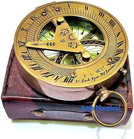 Vintage Brass Magnetic Compass with Handmade Leather Case
