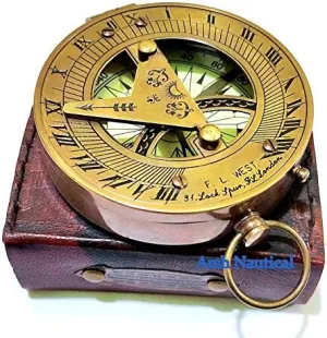 Vintage Brass Magnetic Compass with Handmade Leather Case
