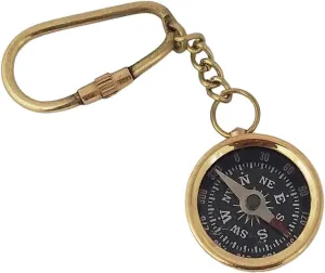 Vintage Compass Keychain, Gold Tone Compass, 1.5, brass