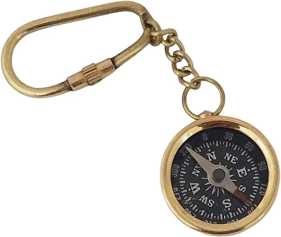 Vintage Compass Keychain, Gold Tone Compass, 1.5, brass