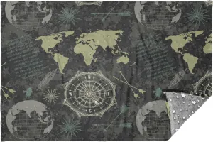 Vintage Compass World Map Glow in the Dark Pillow Blanket 2 in 1，Soft Cozy Flannel Fleece Blanket with Soft Bag Pillowcase for Airplane,Travel, Kindergarten Naptime, Sofa Watching Movie, Crib Be
