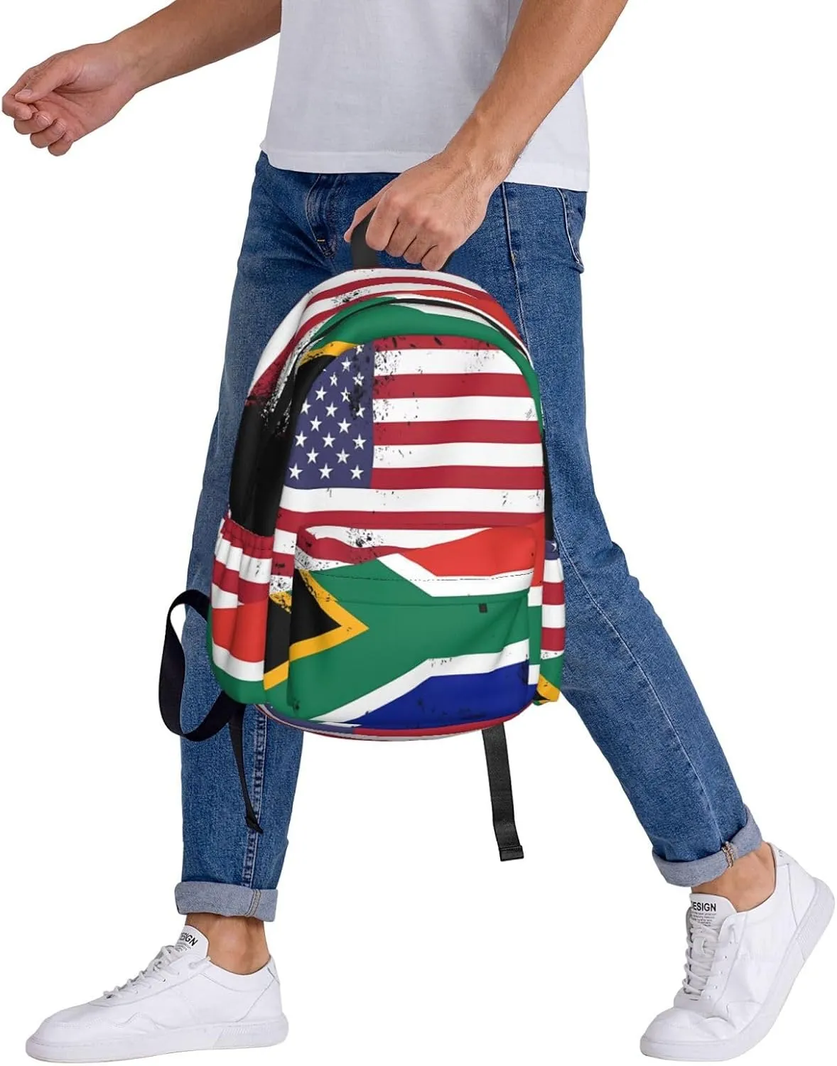 Vintage Half South African American Flag Backpack Large Capacity Backpack Lightweight Double Shoulder Bag For Women Men Travel