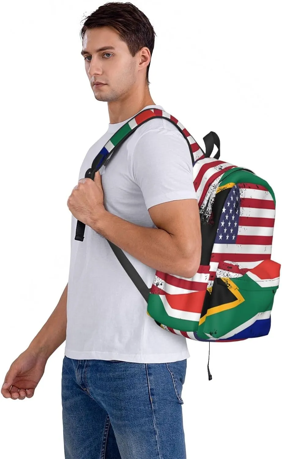 Vintage Half South African American Flag Backpack Large Capacity Backpack Lightweight Double Shoulder Bag For Women Men Travel