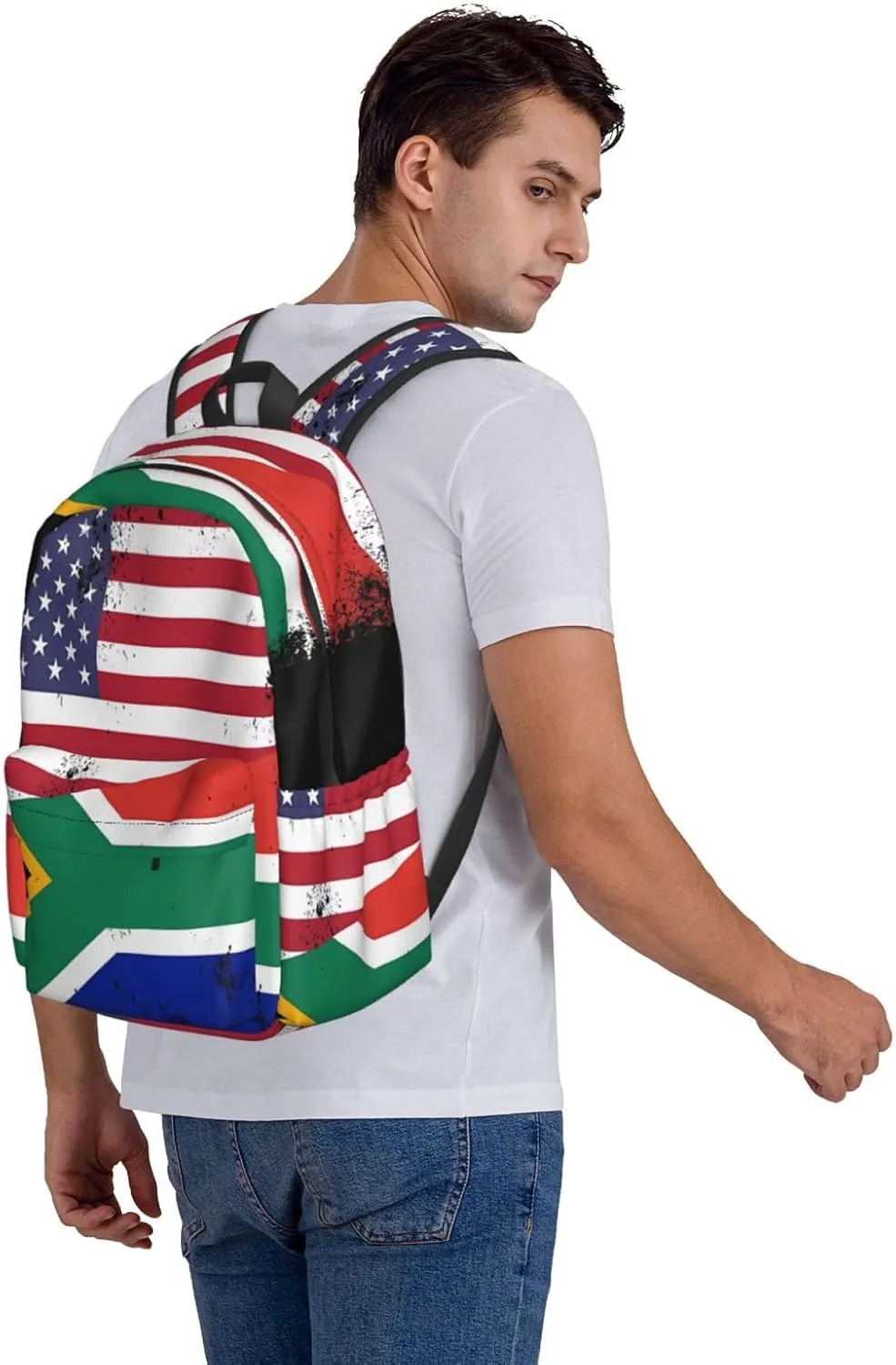 Vintage Half South African American Flag Backpack Large Capacity Backpack Lightweight Double Shoulder Bag For Women Men Travel