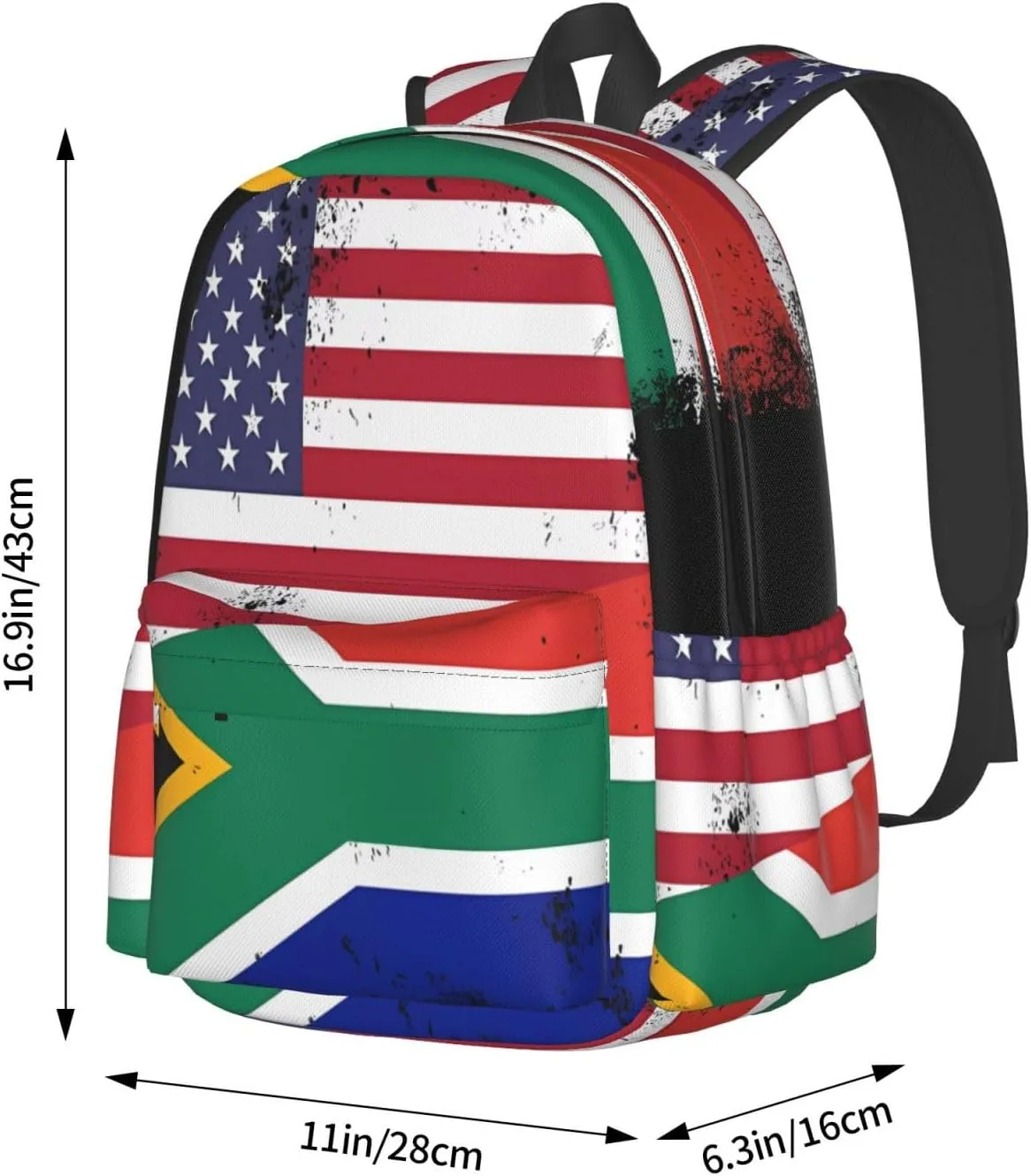 Vintage Half South African American Flag Backpack Large Capacity Backpack Lightweight Double Shoulder Bag For Women Men Travel