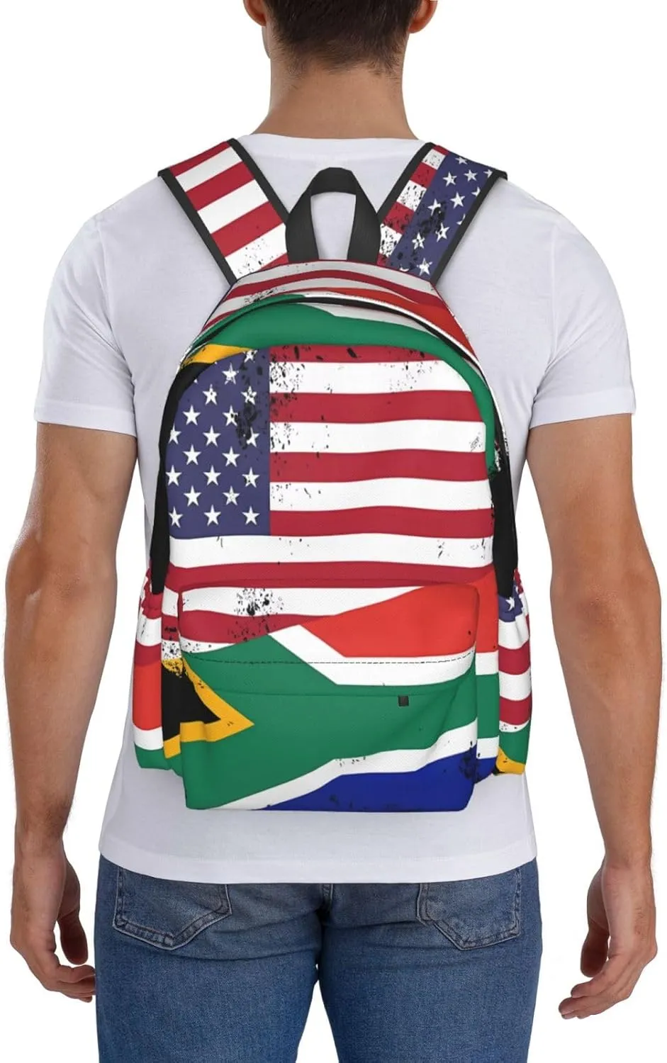Vintage Half South African American Flag Backpack Large Capacity Backpack Lightweight Double Shoulder Bag For Women Men Travel