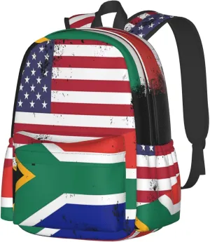 Vintage Half South African American Flag Backpack Large Capacity Backpack Lightweight Double Shoulder Bag For Women Men Travel