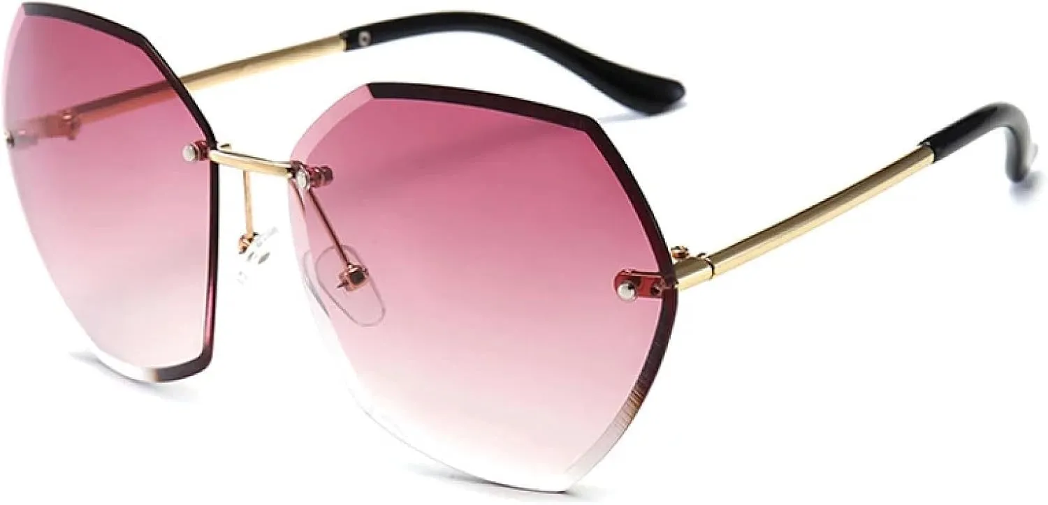 Vintage Luxury Rimless Polygon Sunglasses Women Men Fashion Trend Punk Outdoor Summer Traveling Sun Glasses Uv400
