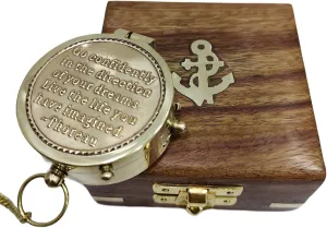 Vintage Marine Go Confidently Poem Quote Brass Magnetic Compass with Wooden Box Directional Copper Dial Pocket Compass navigational Compass
