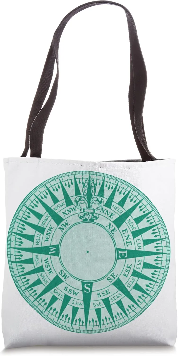 Vintage Mariners Compass Illustration - Sea Foam Green Tote Bag