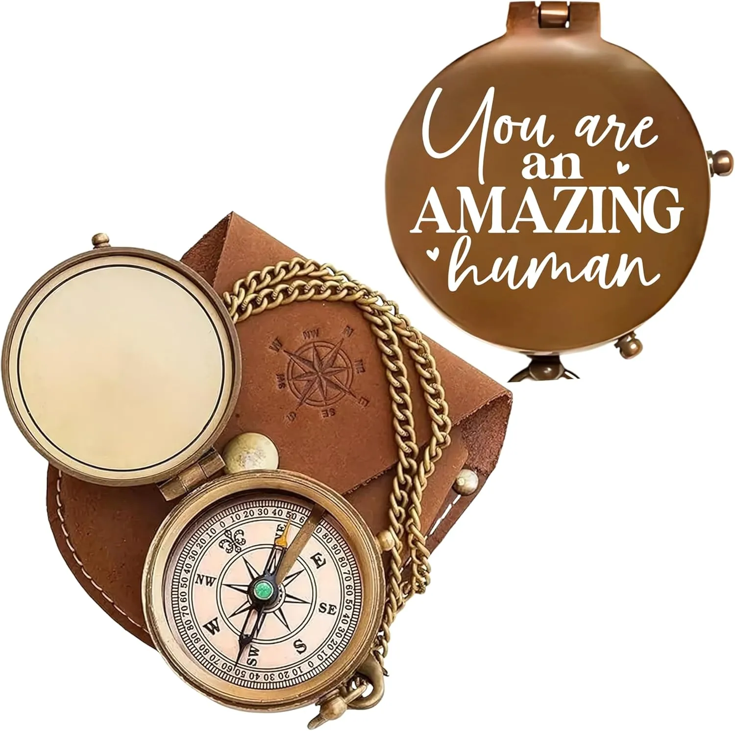 Vintage My Love Engraved Brass Compass with Leather Case – Personalized Pocket Compass for Husband, Boyfriend, Wedding & Outdoor Travel (Antique My Love-66)